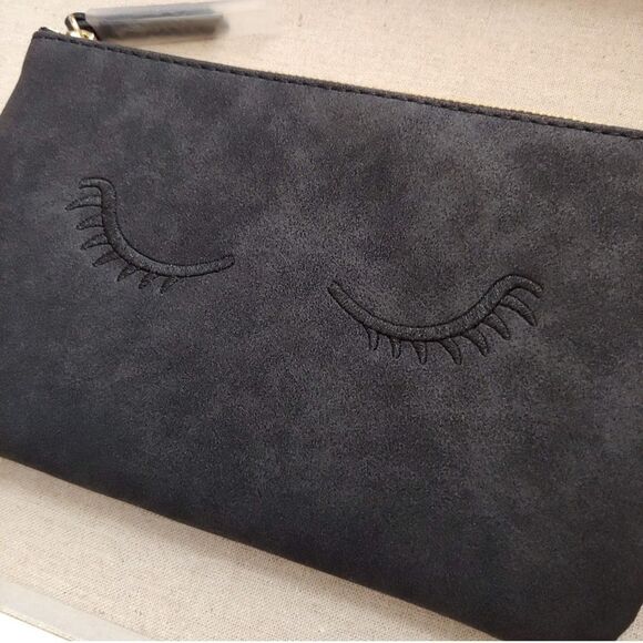 Stella & Dot Black Embroidered Eyelash Mini Pouch — Vegan Leather - Picture 1 of 6